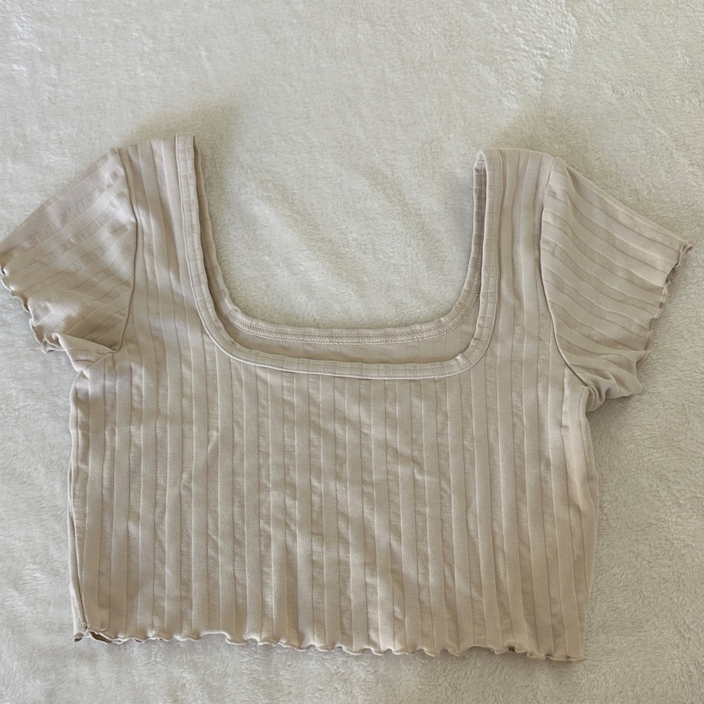 Offline Aerie Beige Ribbed Square Neck Top